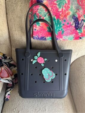 Simply Southern Navy Tote with Teal & Pink Charms